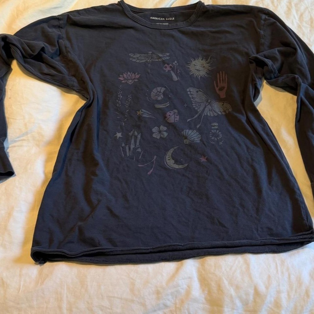 American Eagle Celestial Whimsigoth Long Sleeve Tee XS/S Butterfly Moon